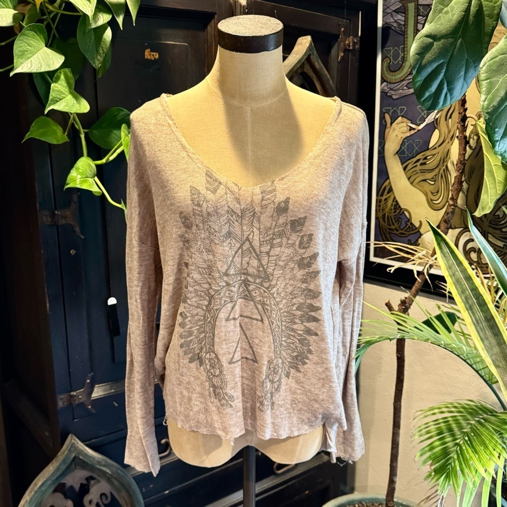 Life Bohemian Tribal Transfer print oversized vneck tshirt